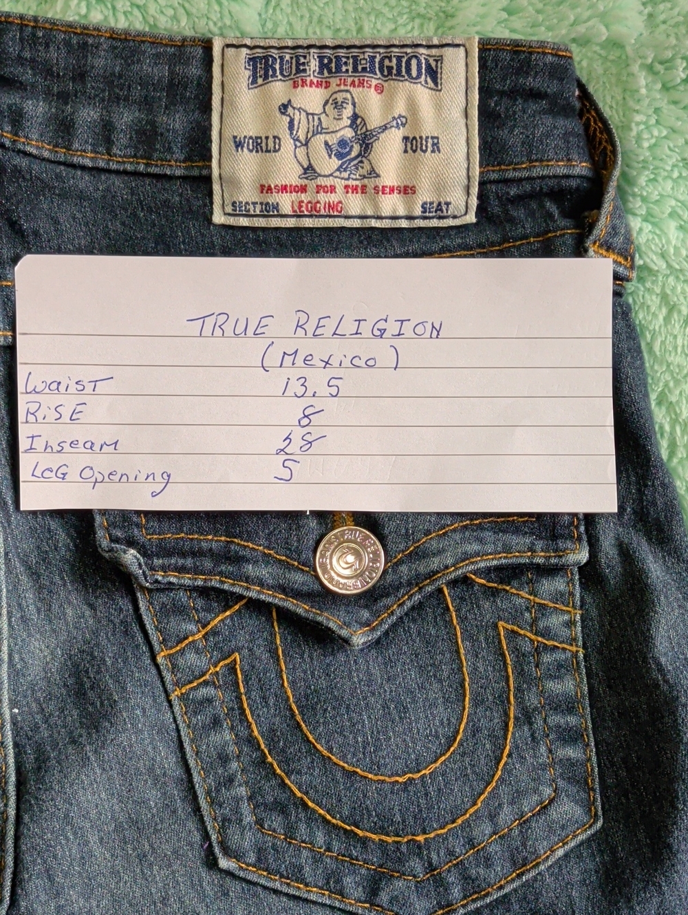 True Religion Blue Denim Jeans with Gold Stitching Section Legging